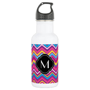 Colourful chevron pattern and monogram 532 ml water bottle