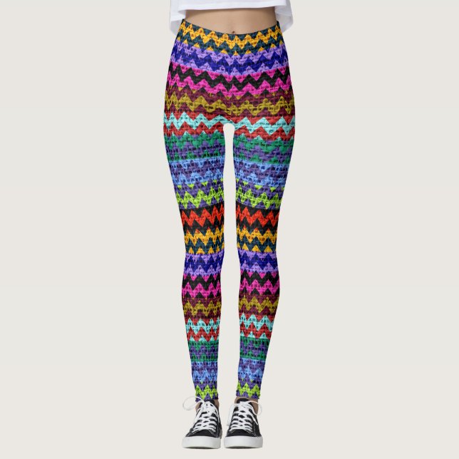 Colourful Chevron Pattern Burlap Look #10 Leggings (Front)