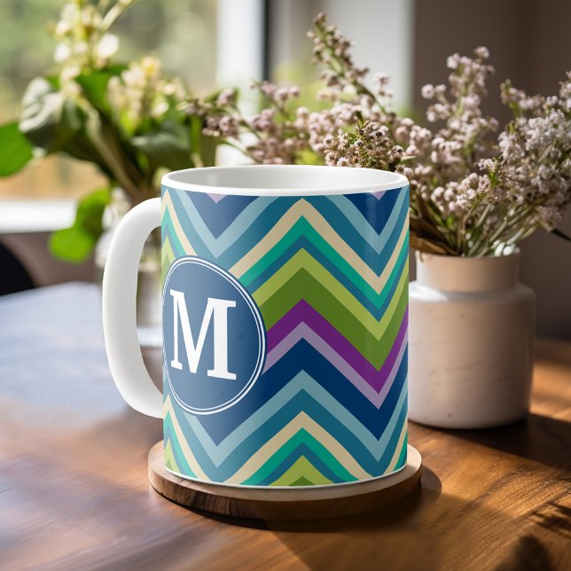 Colourful Chevron Pattern Custom Monogram Coffee Mug (Personalized Coffee Mug)