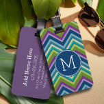 Colourful Chevron Pattern Custom Monogram Luggage Tag<br><div class="desc">A bold art deco pattern in trendy,  peacock colours. If you need to adjust the monograms,  click on the customise it button and make changes.</div>