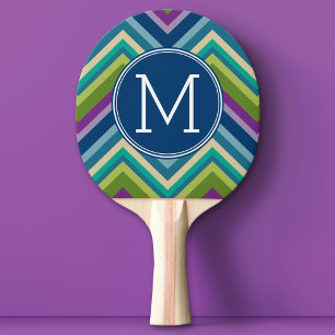 Colourful Chevron Pattern Custom Monogram Ping Pong Paddle