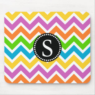 Colourful Chevron Pattern with Black Monogram Mouse Mat