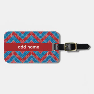 Colourful Chevron Pattern with Bricks Red Blue Luggage Tag