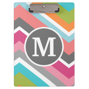 Colourful Chevron Pattern with Custom Monogram Clipboard