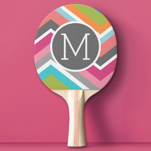 Colourful Chevron Pattern with Custom Monogram Ping Pong Paddle