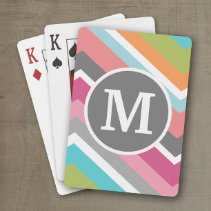 Colourful Chevron Pattern with Custom Monogram Playing Cards