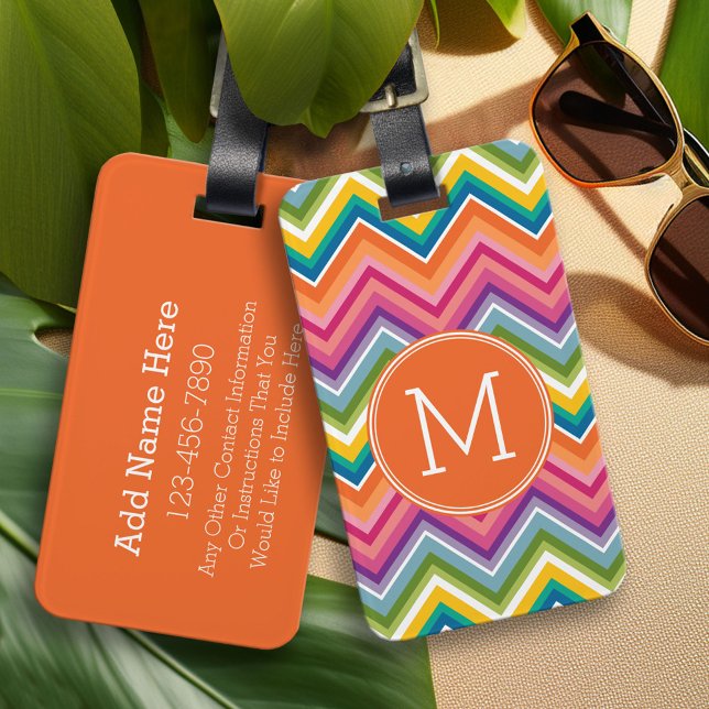 Colourful Chevron Pattern with Monogram Luggage Tag (Custom Monogram Luggage Tag)