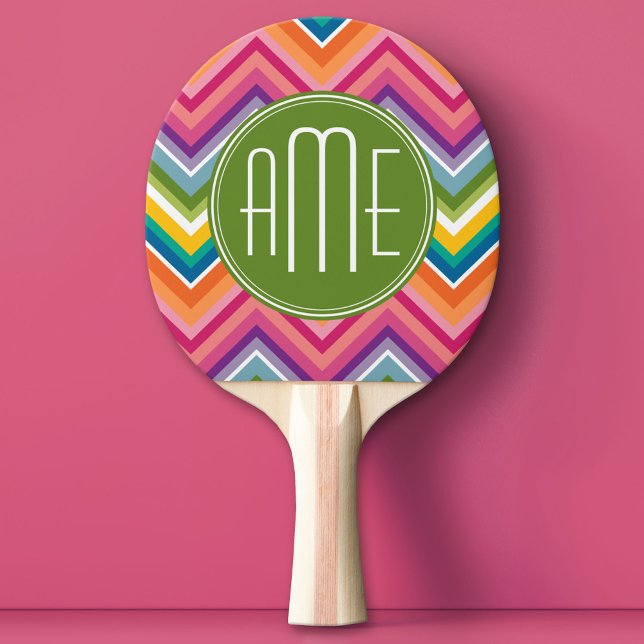 Colourful Chevron Pattern with Monogram Ping Pong Paddle (Custom Pink Pong Paddle)