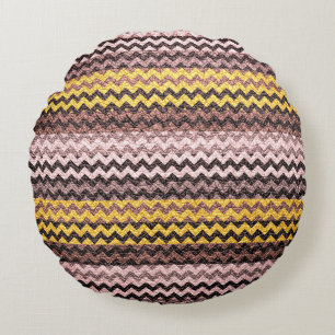 Colourful Chevron Stripes #3 Round Cushion