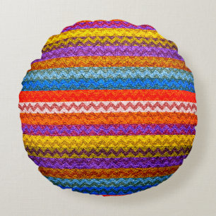 Colourful Chevron Stripes #6 Round Cushion