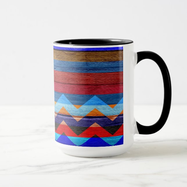 Colourful Chevron Stripes On Wood #19 Mug (Right)