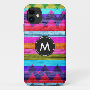Colourful Chevron Stripes Wood #9 iPhone 11 Case