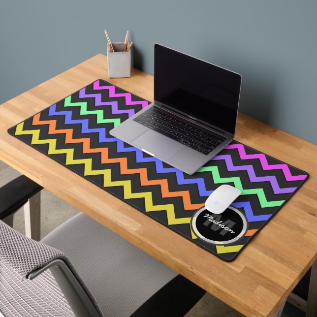 Colourful Chevron Vibrant Cool retro Monogram Desk Mat (Office 2)