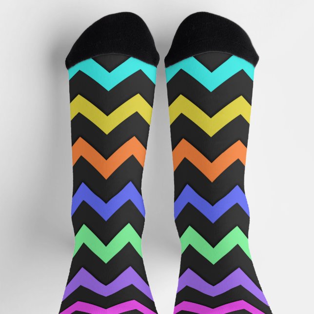 Colourful Chevron Vibrant Cool Summer Fun Pattern Socks (Top)
