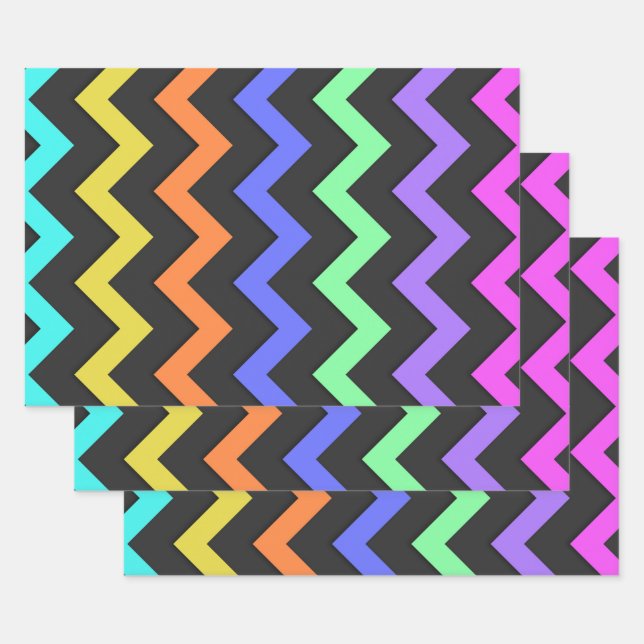 Colourful Chevron Vibrant Cool Summer Fun Pattern Wrapping Paper Sheet (Set)