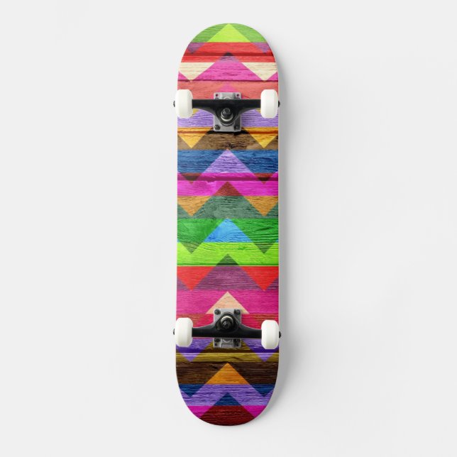 Colourful Chevron Wood Abstract #2 Skateboard (Front)