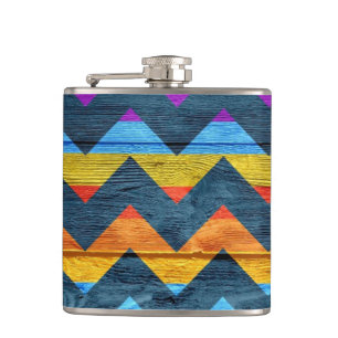 Colourful Chevron Wood Abstract #3 Hip Flask