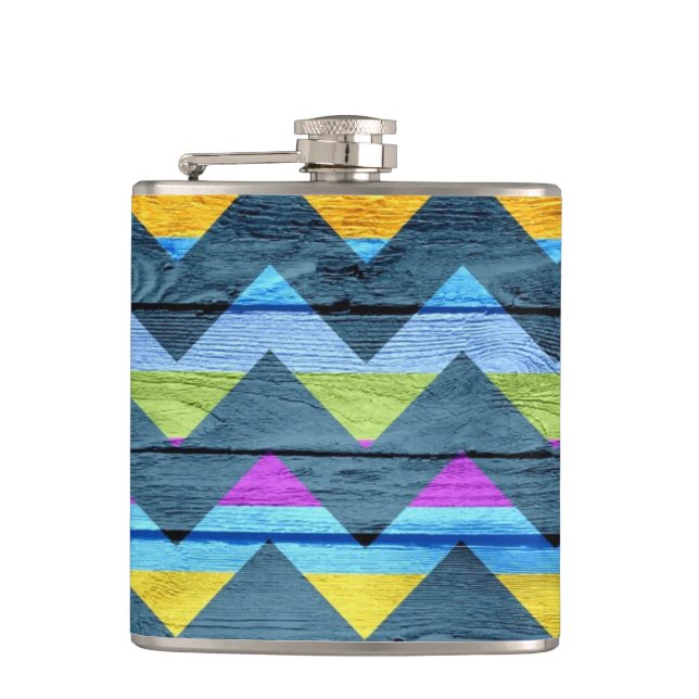 Colourful Chevron Wood Abstract #4 Hip Flask (Front)