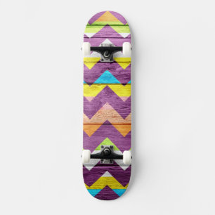 Colourful Chevron Wood Abstract #4 Skateboard