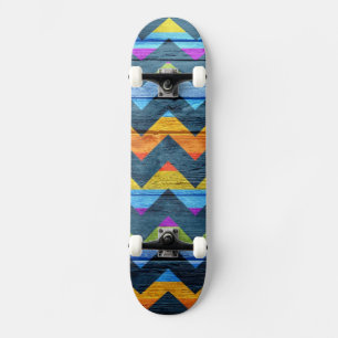 Colourful Chevron Wood Abstract Skateboard