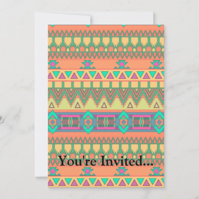Colourful Chevron Zig Zag Tribal Aztec Ikat Patter Invitation (Front)