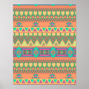 Colourful Chevron Zig Zag Tribal Aztec Ikat Patter Poster