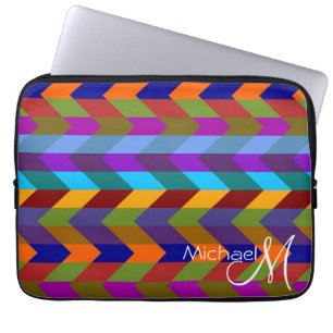 Colourful Chevron Zigzag Pattern Custom Monogram 2 Laptop Sleeve
