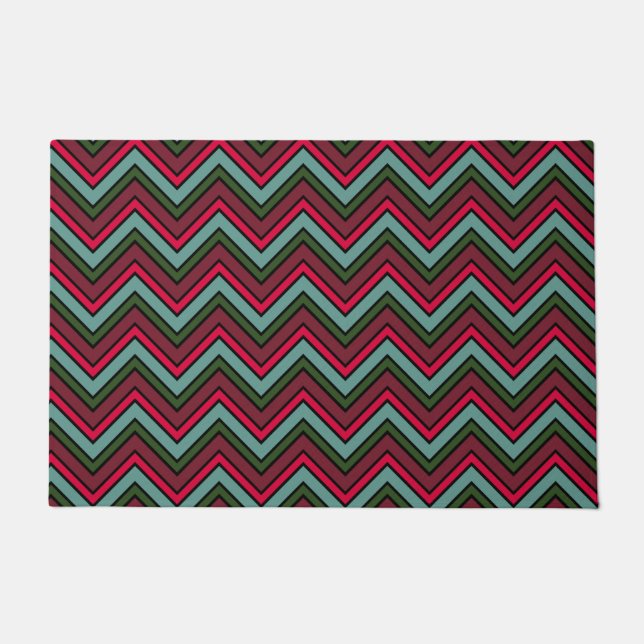 Colourful chevron zigzag pattern doormat (Front)