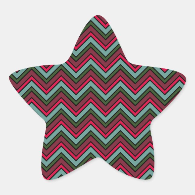 Colourful chevron zigzag pattern star sticker (Front)