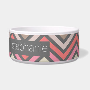Colourful Chevrons Pink Coral Grey Custom Name