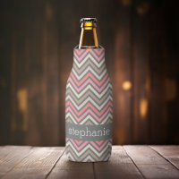 Colourful Chevrons Pink Coral Grey Custom Name