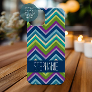 Colourful Chevrons Purple Lime Blue Custom Name iPhone 15 Case