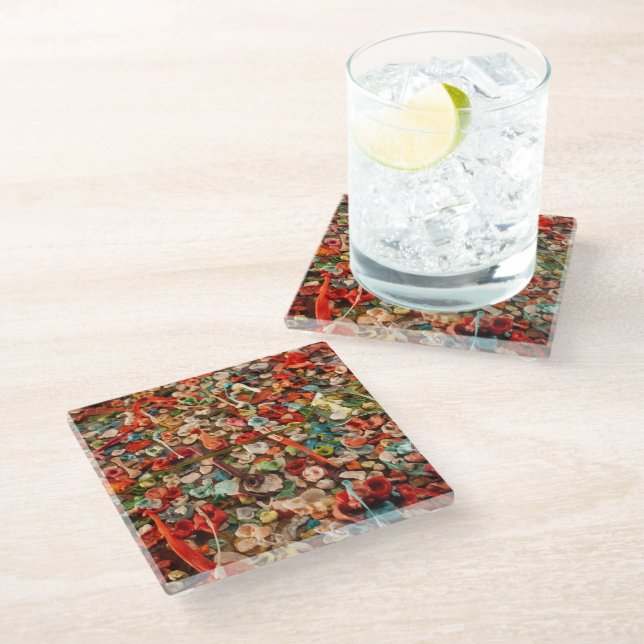 Colourful Chewed Gum Glass Coaster (Angled)