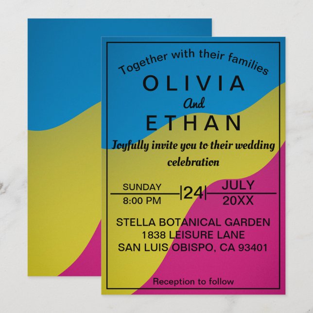 Colourful chic abstract minimal Wedding Invitation (Front/Back)