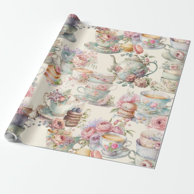 Colourful chic afternoon tea wrapping paper (Unrolled)