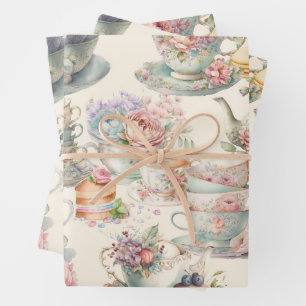 Colourful chic afternoon tea wrapping paper sheet