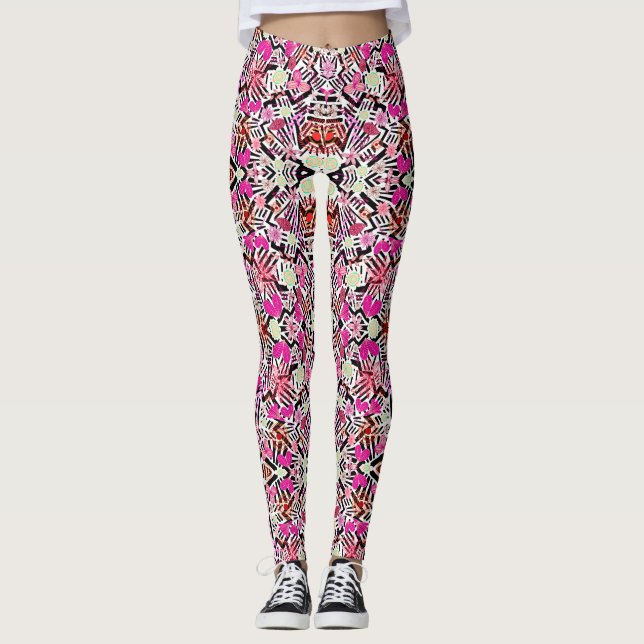 Colourful chic black white flowers pattern Case-Ma Leggings (Front)