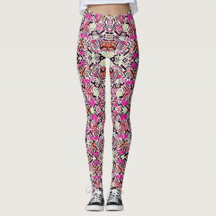 Colourful chic black white flowers pattern leggings