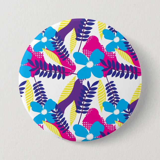 Colourful Chic Floral & Dot Pattern with Leaves 7.5 Cm Round Badge (Front)