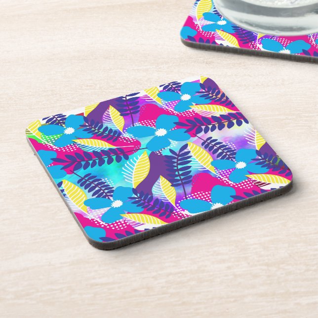 Colourful Chic Floral & Dot Pattern with Leaves Coaster (Left Side)