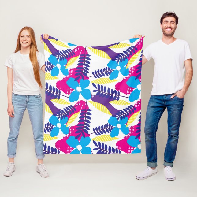 Colourful Chic Floral & Dot Pattern with Leaves Fleece Blanket (In Situ)