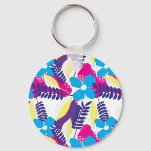 Colourful Chic Floral & Dot Pattern with Leaves Key Ring