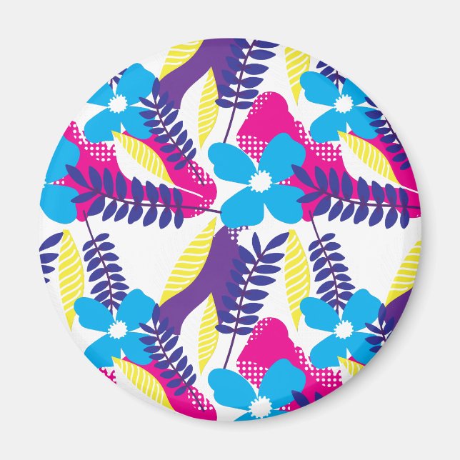 Colourful Chic Floral & Dot Pattern with Leaves Magnet (Front)