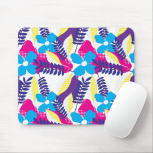 Colourful Chic Floral & Dot Pattern with Leaves Mouse Mat
