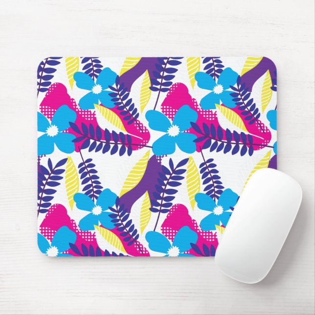 Colourful Chic Floral & Dot Pattern with Leaves Mouse Mat (With Mouse)