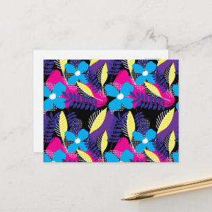 Colourful Chic Floral & Dot Pattern with Leaves Po Postcard
