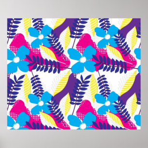 Colourful Chic Floral & Dot Pattern with Leaves Poster
