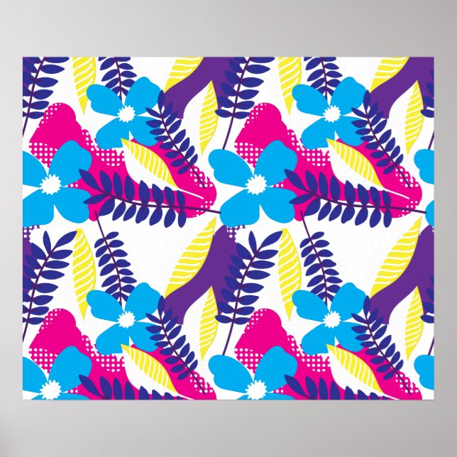Colourful Chic Floral & Dot Pattern with Leaves Poster (Front)