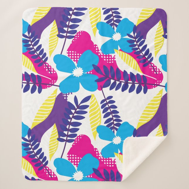 Colourful Chic Floral & Dot Pattern with Leaves Sherpa Blanket (Front)