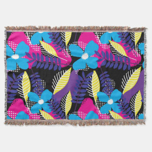 Colourful Chic Floral & Dot Pattern with Leaves Th Throw Blanket